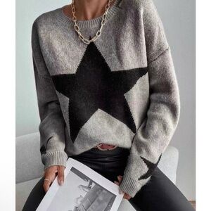 Cozy Star Print Knit Oversized Sweater